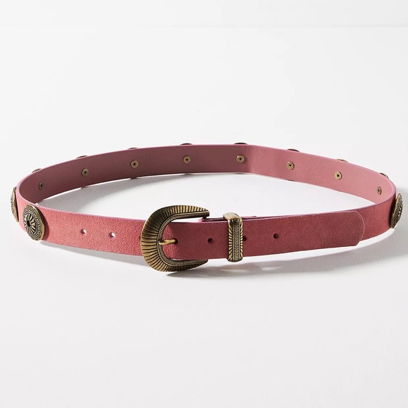 NWOT Anthropologie Coin-Studded Leather Belt Pink Size S - Picture 2 of 3